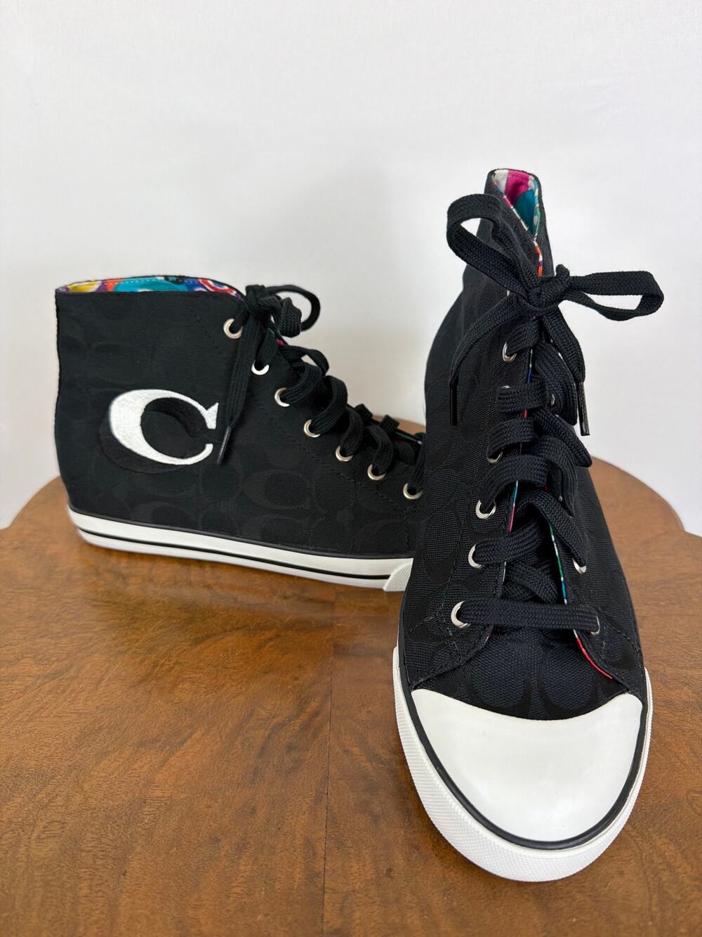 NIB Coach Black High-Top Sneakers With Embroidered Logo Size 10